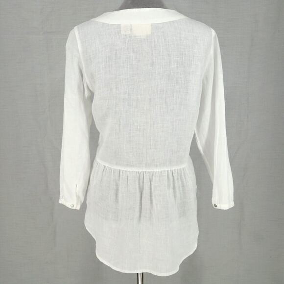 Cynthia Rowley Top Womens XS White Linen Semi Sheer Blouse Faux Wrap Beach - Picture 2 of 13